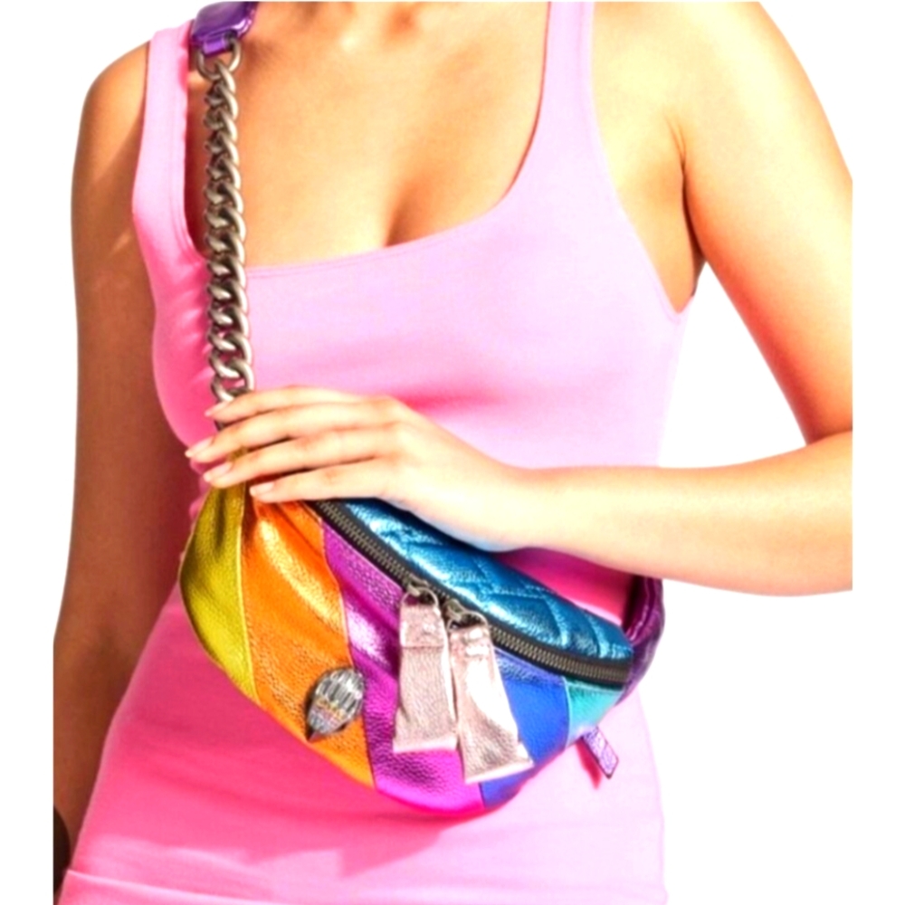 Rainbow Metallic Leather Crossbody Belt Bag - Multi